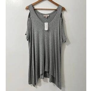 Philosophy Heather Gray Cold Shoulder Asymmetrical Relaxed Blouse Size 1X